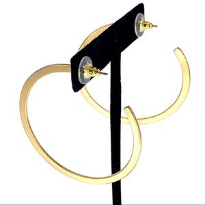 Brushed gold tone hoop earrings 2 inches wide